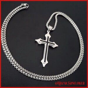 316L Stainless Steel Cross and 24" Box Chain Lobster Clasp